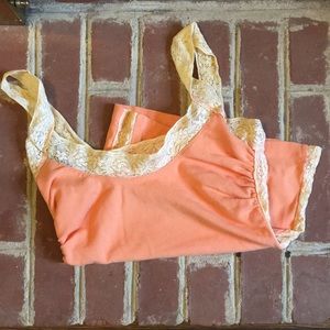 Peachy orange lace-trimmed cotton tank